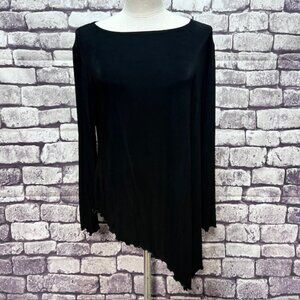Chico's Travelers Black Long Sleeve Asymmetrical Hem Blouse Size XL